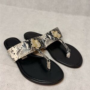 JIMMY CHOO Python Print Hamsa Crystal Charm Thong Flat Sandals SZ 35.5 Pre-Owned
